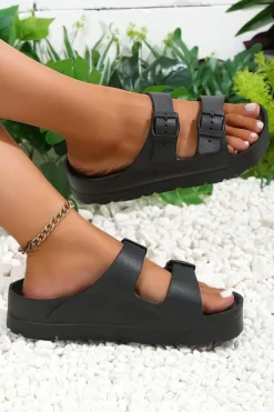 New Dear-Lover Double-buckle EVA Slippers Black