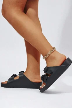New Dear-Lover Double-buckle EVA Slippers Black