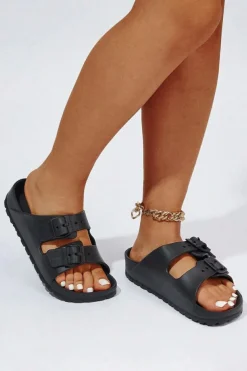 New Dear-Lover Double-buckle EVA Slippers Black