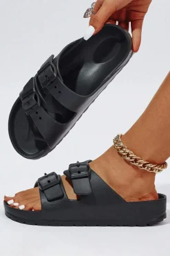 New Dear-Lover Double-buckle EVA Slippers Black