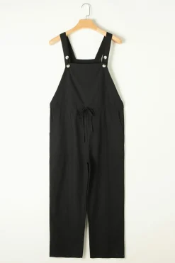 Online Dear-Lover Drawstring Buttoned Straps Cropped Overall Black