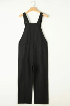 Online Dear-Lover Drawstring Buttoned Straps Cropped Overall Black