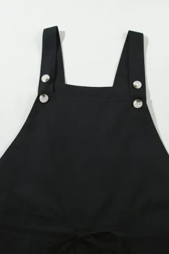 Online Dear-Lover Drawstring Buttoned Straps Cropped Overall Black