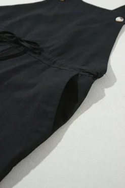 Online Dear-Lover Drawstring Buttoned Straps Cropped Overall Black