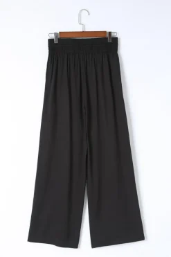 Fashion Dear-Lover Drawstring Elastic Waist Casual Wide Leg Pants Black