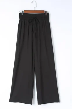 Fashion Dear-Lover Drawstring Elastic Waist Casual Wide Leg Pants Black