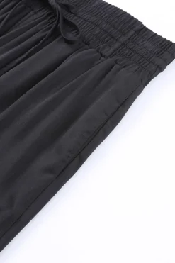 Fashion Dear-Lover Drawstring Elastic Waist Casual Wide Leg Pants Black