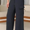 New Dear-Lover Drawstring Frilled Waist Wide Leg Utility Trousers Black