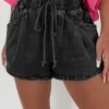 Discount Dear-Lover Drawstring High Waist Casual Denim Shorts with Pockets Black