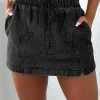 Discount Dear-Lover Drawstring High Waist Pocketed Denim Shorts Black