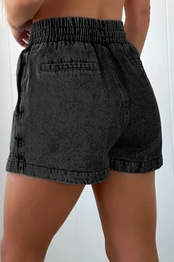 Discount Dear-Lover Drawstring High Waist Pocketed Denim Shorts Black