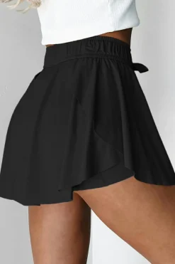 Fashion Dear-Lover Drawstring High Waist Lined Tennis Skorts Black