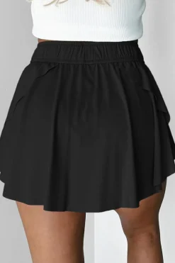 Fashion Dear-Lover Drawstring High Waist Lined Tennis Skorts Black