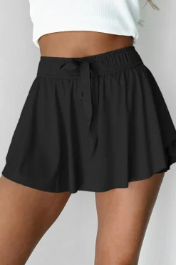 Fashion Dear-Lover Drawstring High Waist Lined Tennis Skorts Black