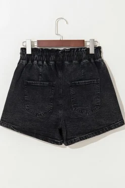 Discount Dear-Lover Drawstring High Waist Casual Denim Shorts with Pockets Black