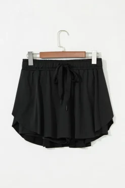 Fashion Dear-Lover Drawstring High Waist Lined Tennis Skorts Black