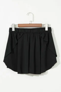 Fashion Dear-Lover Drawstring High Waist Lined Tennis Skorts Black