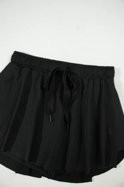 Fashion Dear-Lover Drawstring High Waist Lined Tennis Skorts Black