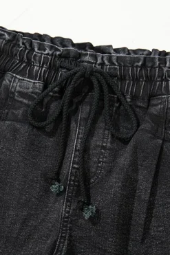 Discount Dear-Lover Drawstring High Waist Casual Denim Shorts with Pockets Black