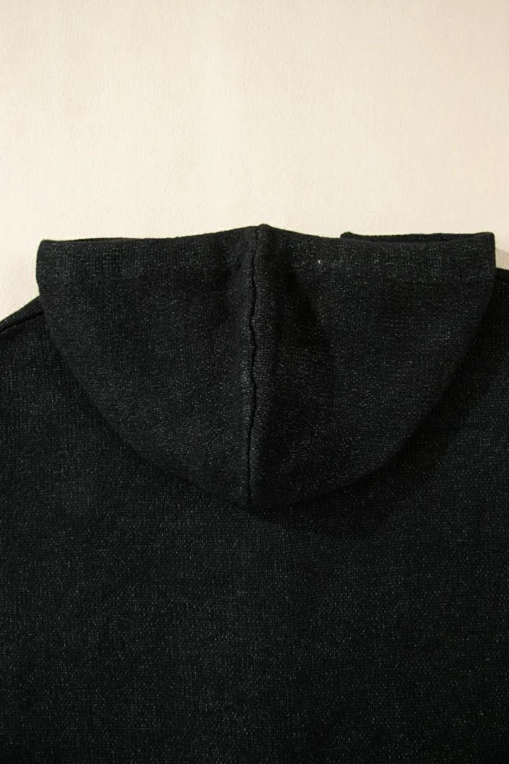 Hot Dear-Lover Drawstring Hooded Button Up Drop Shoulder Sweater Cardigan Black