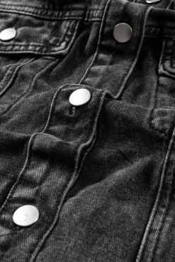 Fashion Dear-Lover Drawstring Hooded Frayed Denim Jacket Black