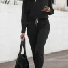 Discount Dear-Lover Drawstring Hoodie and High Waist Pants Lounge Set Black