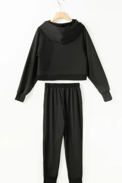 Discount Dear-Lover Drawstring Hoodie and High Waist Pants Lounge Set Black