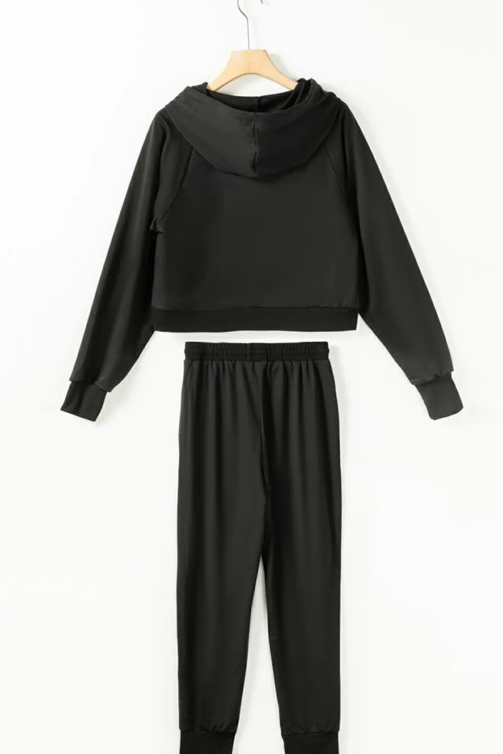 Discount Dear-Lover Drawstring Hoodie and High Waist Pants Lounge Set Black