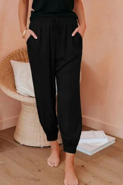 Sale Dear-Lover Drawstring Pocketed Cropped Jogger Pants Black