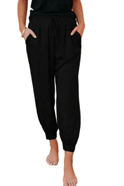 Sale Dear-Lover Drawstring Pocketed Cropped Jogger Pants Black