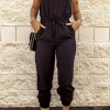 New Dear-Lover Drawstring Waist Spaghetti Straps Jumpsuit Black