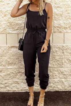 New Dear-Lover Drawstring Waist Spaghetti Straps Jumpsuit Black