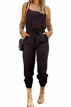 New Dear-Lover Drawstring Waist Spaghetti Straps Jumpsuit Black