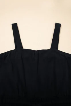 New Dear-Lover Drawstring Wide Leg Cargo Pockets Sleeveless Jumpsuit Black