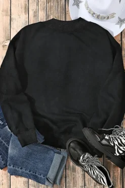Clearance Dear-Lover Drop Shoulder Crew Neck Pullover Sweatshirt Black