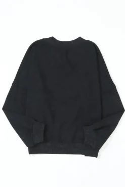 Clearance Dear-Lover Drop Shoulder Crew Neck Pullover Sweatshirt Black