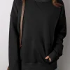 Sale Dear-Lover Drop Shoulder Crisscross Stitching Pocketed Loose Sweatshirt Black