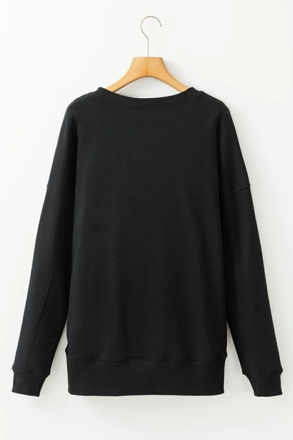 Sale Dear-Lover Drop Shoulder Crisscross Stitching Pocketed Loose Sweatshirt Black