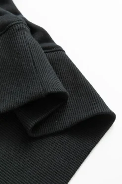 Sale Dear-Lover Drop Shoulder Crisscross Stitching Pocketed Loose Sweatshirt Black