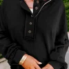 Clearance Dear-Lover Drop Shoulder Henley Buttons Sweatshirt Black