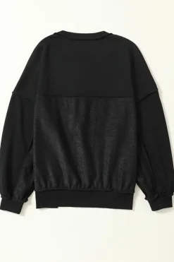 Clearance Dear-Lover Drop Shoulder Henley Buttons Sweatshirt Black