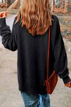 Online Dear-Lover Drop Shoulder Ribbed Trim Oversized Sweatshirt Black