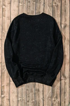 Online Dear-Lover Drop Shoulder Ribbed Trim Oversized Sweatshirt Black