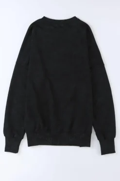Online Dear-Lover Drop Shoulder Ribbed Trim Oversized Sweatshirt Black