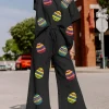 Sale Dear-Lover Easter Egg Print Textured Short Sleeve Wide Leg Pants Set Black