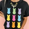 Outlet Dear-Lover Easter Rabbit Print Crew Neck T Shirt Black