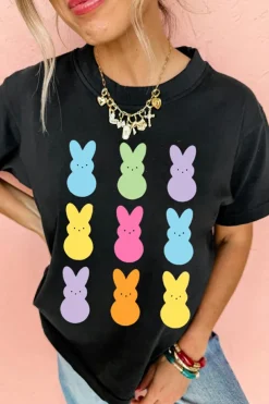 Outlet Dear-Lover Easter Rabbit Print Crew Neck T Shirt Black