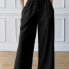 Fashion Dear-Lover Elastic High Waist Drawstring Sweatpants Black