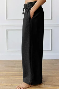 Fashion Dear-Lover Elastic High Waist Drawstring Sweatpants Black