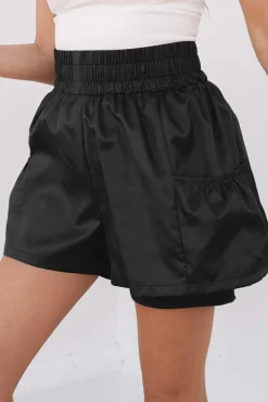 Outlet Dear-Lover Elastic High Waist Pocketed Casual Shorts Black